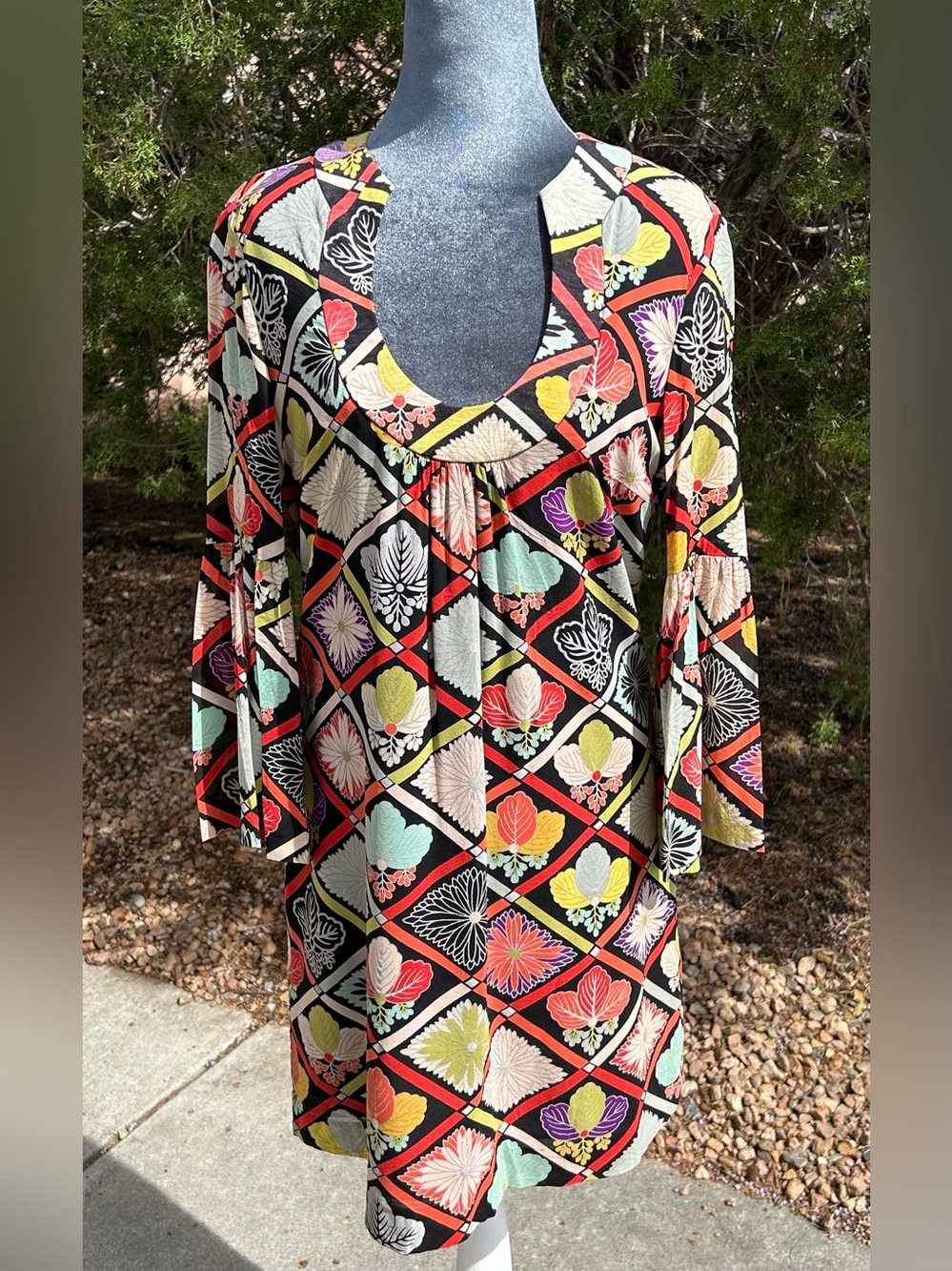 Gorgeous Trina Turk Silk Dress with Bell Sleeves